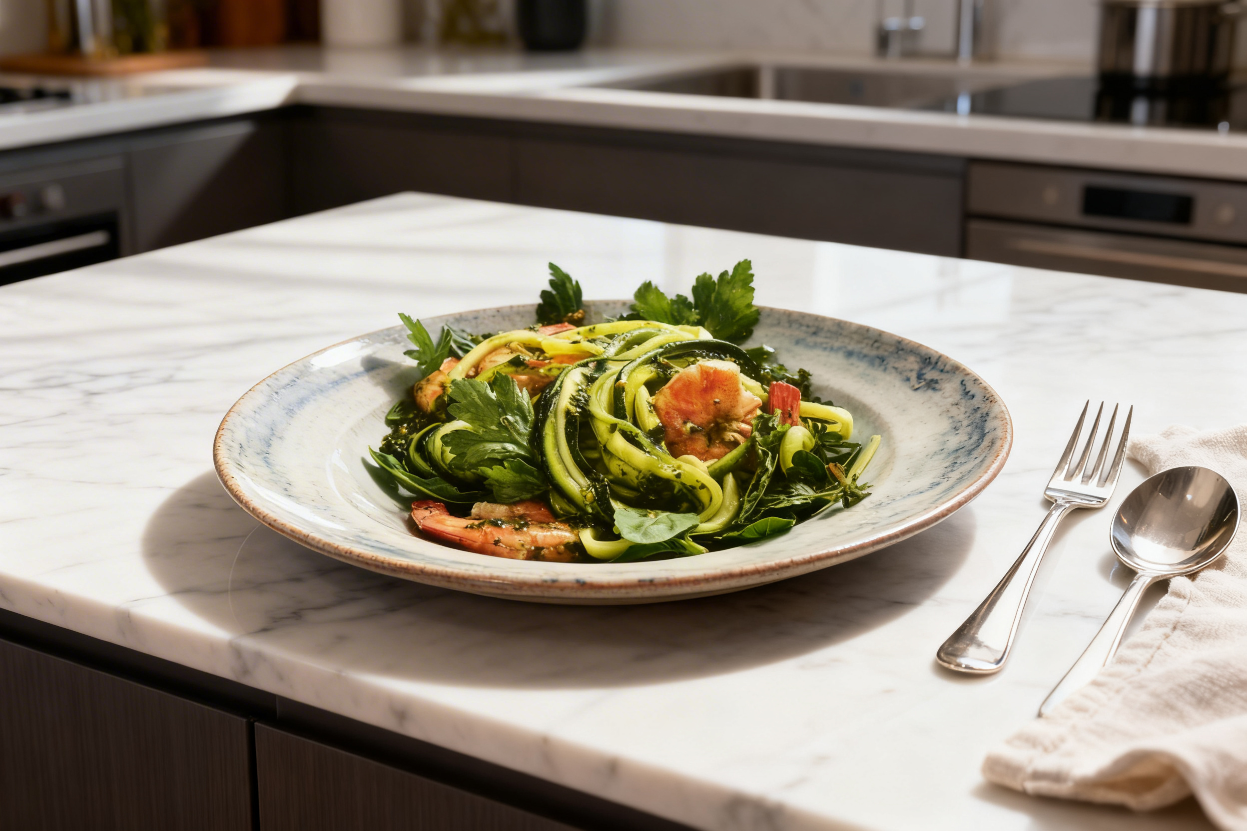 Gesunde Gemüse-Spaghetti mit Minzpesto - Frisch, leicht und voller Geschmack